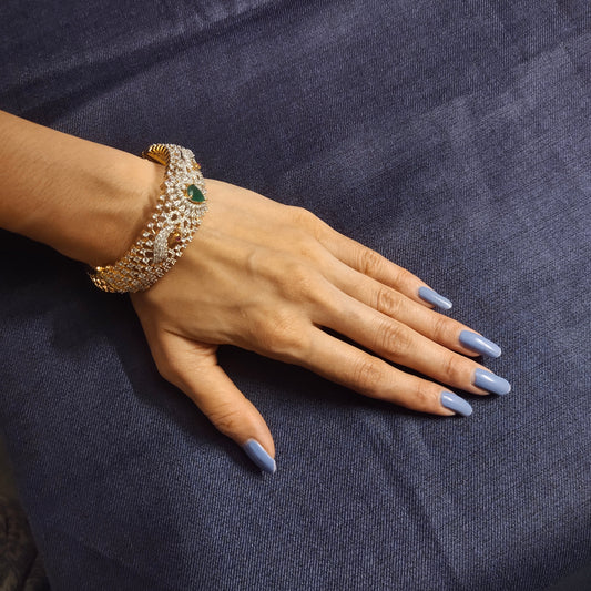 Zircon Emerald Bangles - Rhodium Gold Plated Openable Bangles Set