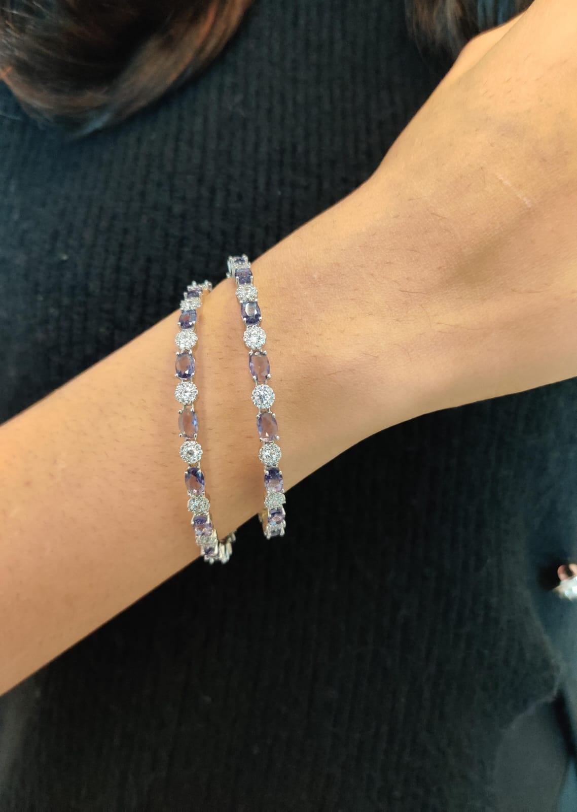 Anisha Slim Diamond Coloured Stone Bangles -Purple
