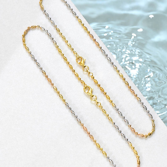 Triple tone 925 Sterling Silver chain anklet for women. Woven jewellery with lobster clasps – Zavya