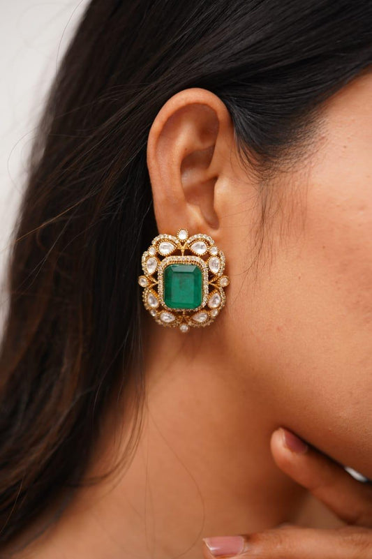 Bhagya Oversized Indian Polki Studs - Attrangi