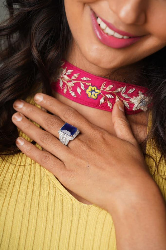 Big Coloured Stone Diamond Cocktail Ring - Attrangi