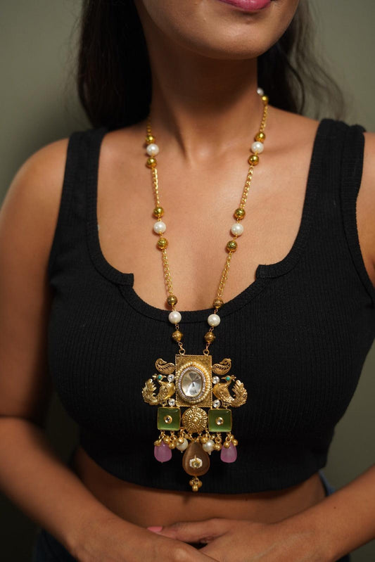 Chiranjeevi Long Indian Statement Necklace - Attrangi