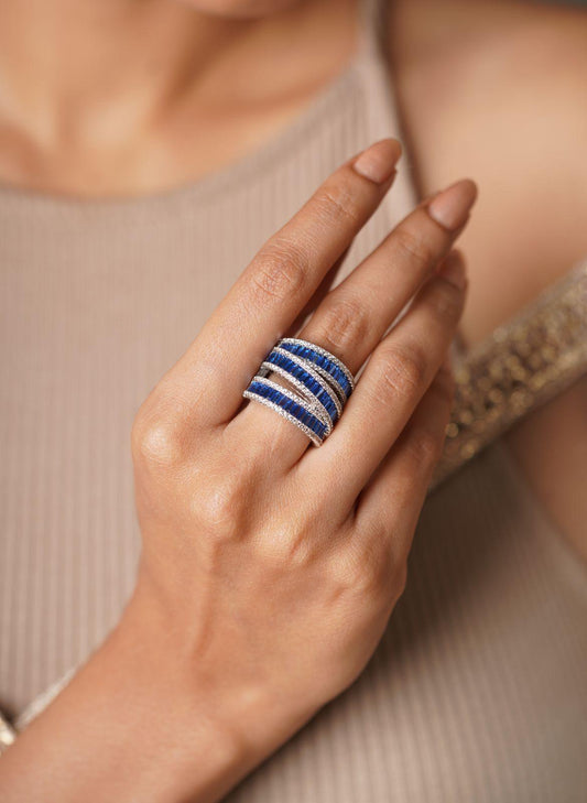 Coloured Baguette Clustered Cocktail Ring - Attrangi