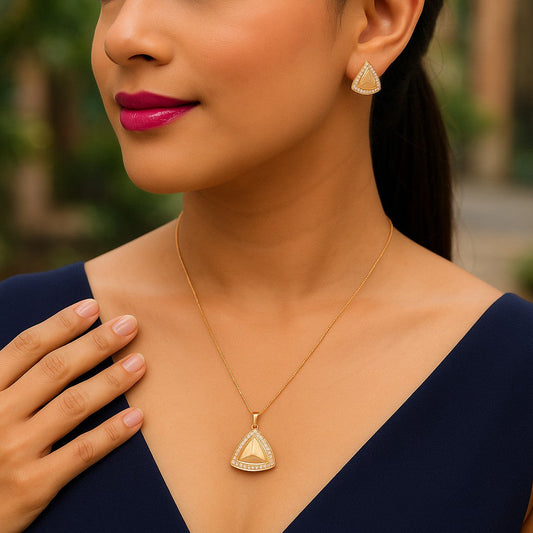 Rose Gold Plated Pendant & Stud Earrings for Women