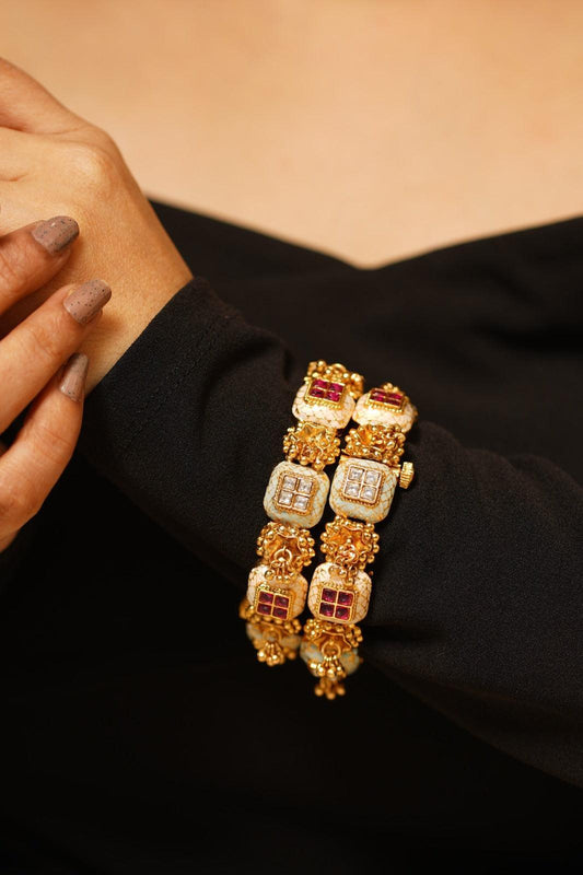 Hazeera Meenakari Gold Polki Bangle Set - Attrangi
