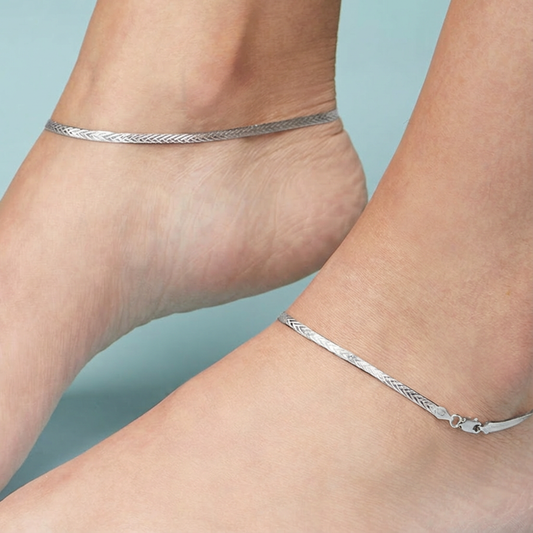 Silver Weave 925 Sterling Silver Women's Anklet