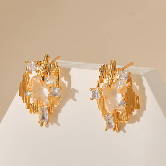 Gold Geometric Statement Stud Earrings JLT11712