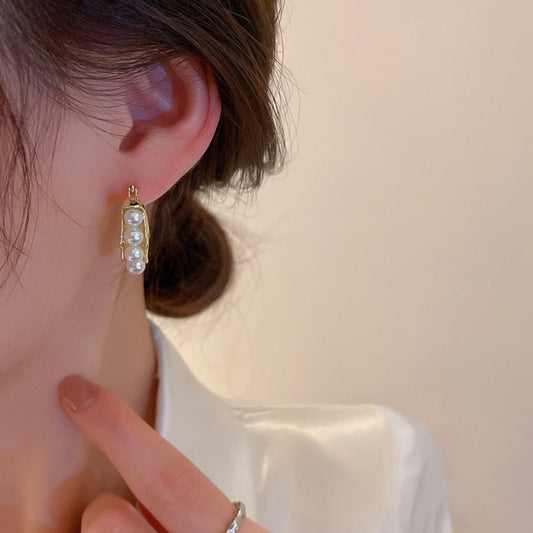 Gold Pearl Hoop Earrings JLT11729