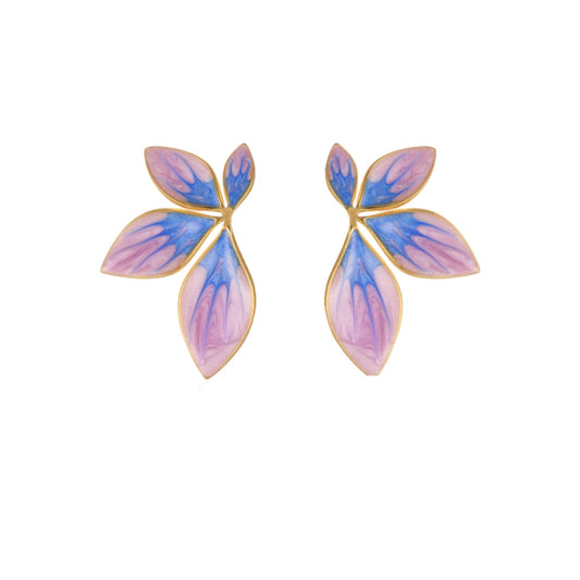 Blue Flame Enamel Leaf Stud Earrings JLT13662