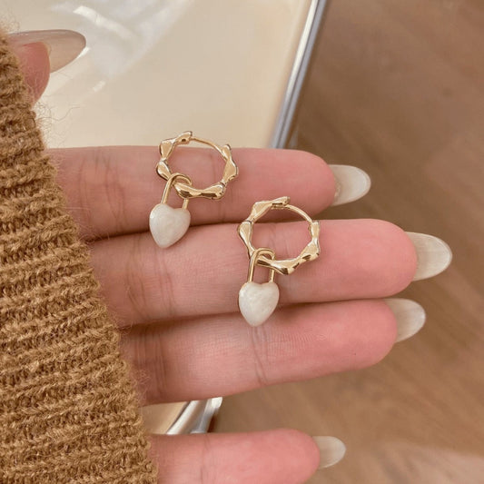 White Heart Charms Hoop Earrings JLT13322