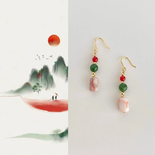 Oriental Landscape Dangle Hook Earrings JLT13624