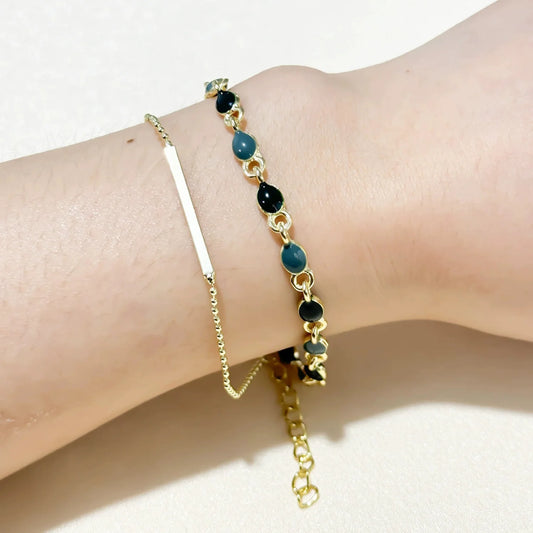Just Lil Things Artificial Emerald & Grey Dual-Layer| Minimal Elegant Bracelets jltb0260