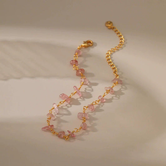 Just Lil Things Artificial Delicate Pink Stone Chip Bracelet with Adjustable Chain – JLTLB0373