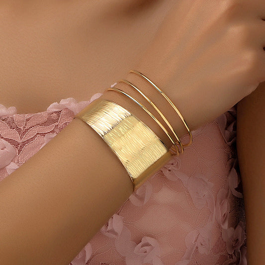 JustLilThings Artificial Golden Textured Wide Cuff Bracelet Modern Layered Design jltb0486