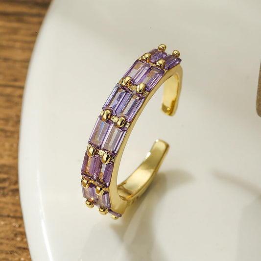 Emerald-Cut Crystal Adjustable Ring