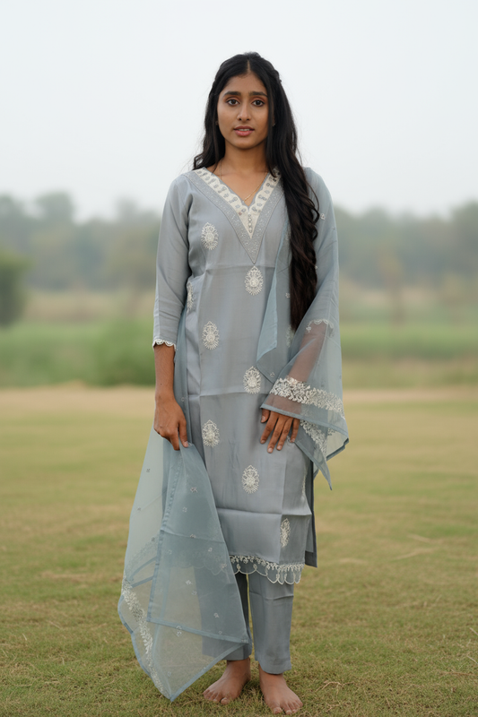 Blue Embroidered Salwar Suit Kurti For Women & Girls