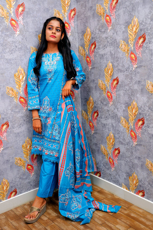 Blue Kurti With Floral Design For Women & Girls