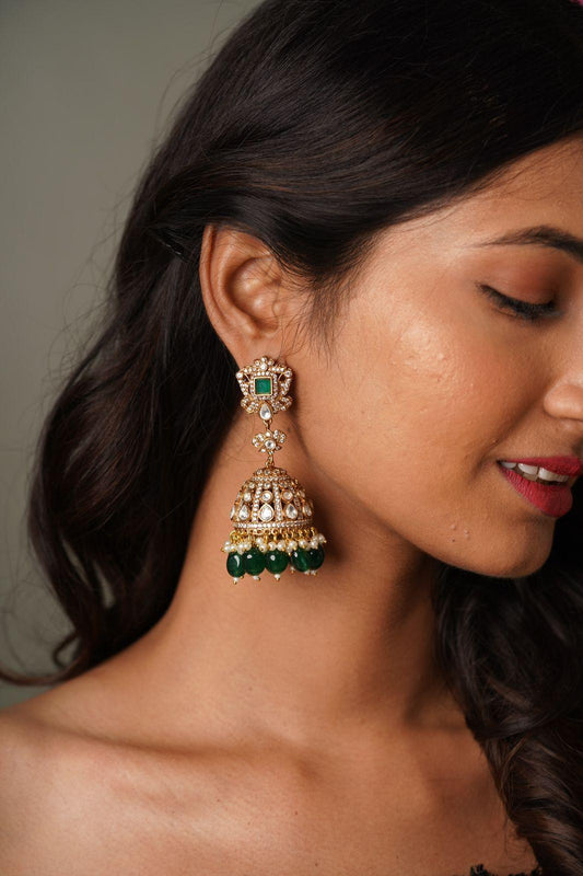 Meeta Polki Antique Gold Jhumkas - Attrangi