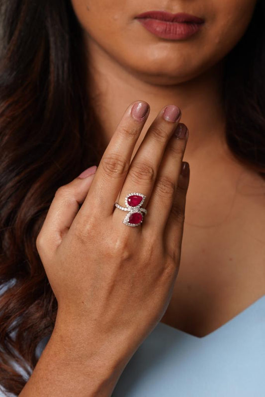 Pear Duo Coloured Stone Cocktail Diamond Ring - Attrangi