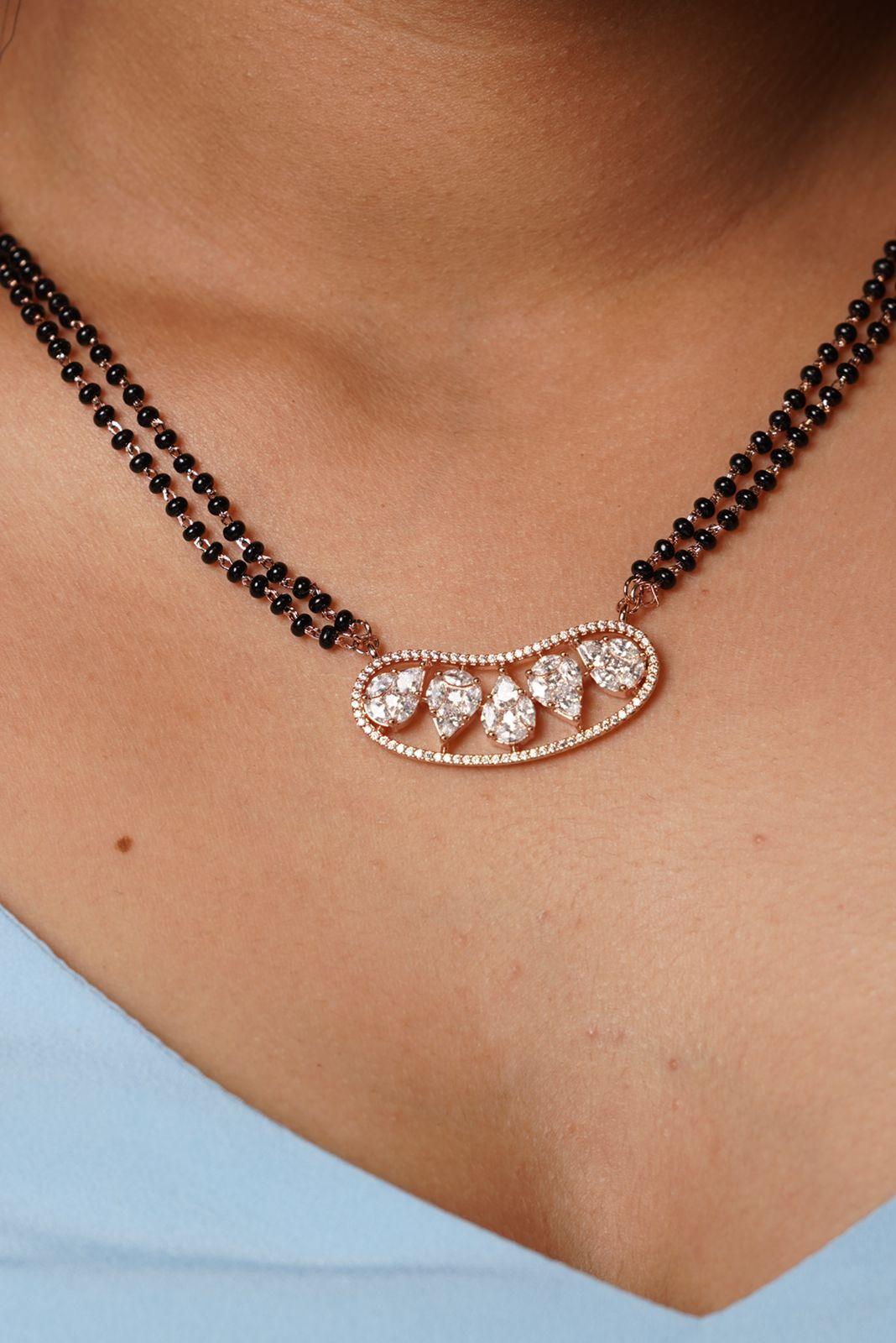 Rhea Mangalsutra with Earrings in Rose Gold - Attrangi