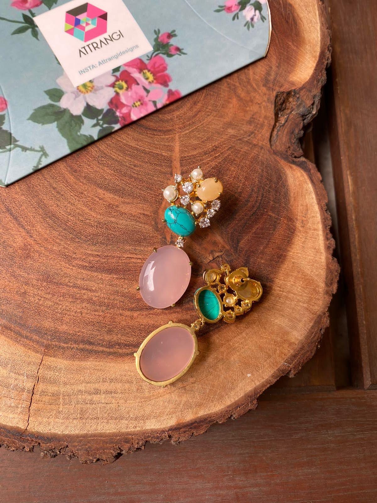 Roza Gemstone Long Western Earrings | GemZee Collection - Attrangi