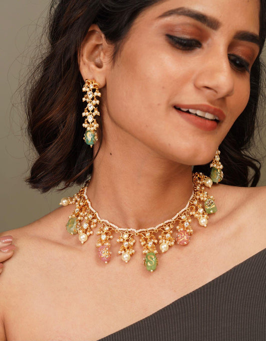 Saavitri Pastel Polki Necklace Set - Attrangi
