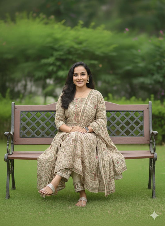 Peach Cotton Kurti With Dupatta For Women