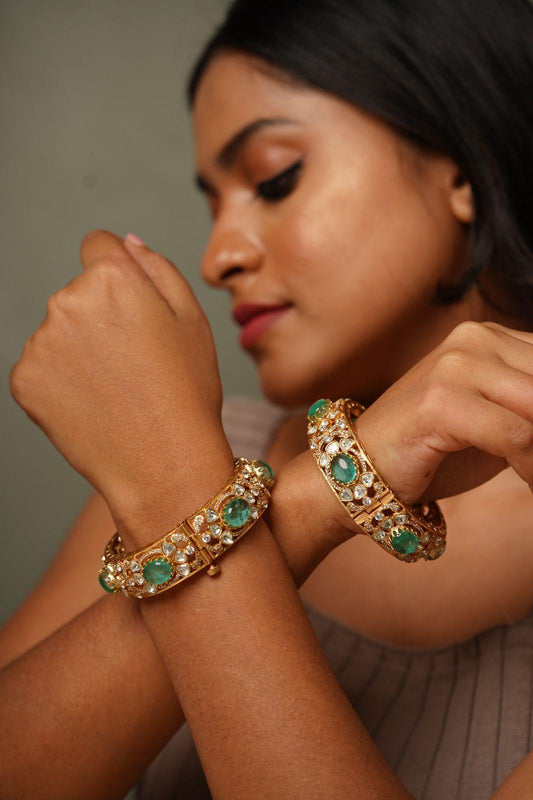 Fluorite Mint Traditional Matte Gold Kada’s | Indian Openable Bangle - Attrangi