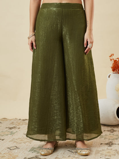 Green Silk Embroidered Top Sharara Set with Dupatta
