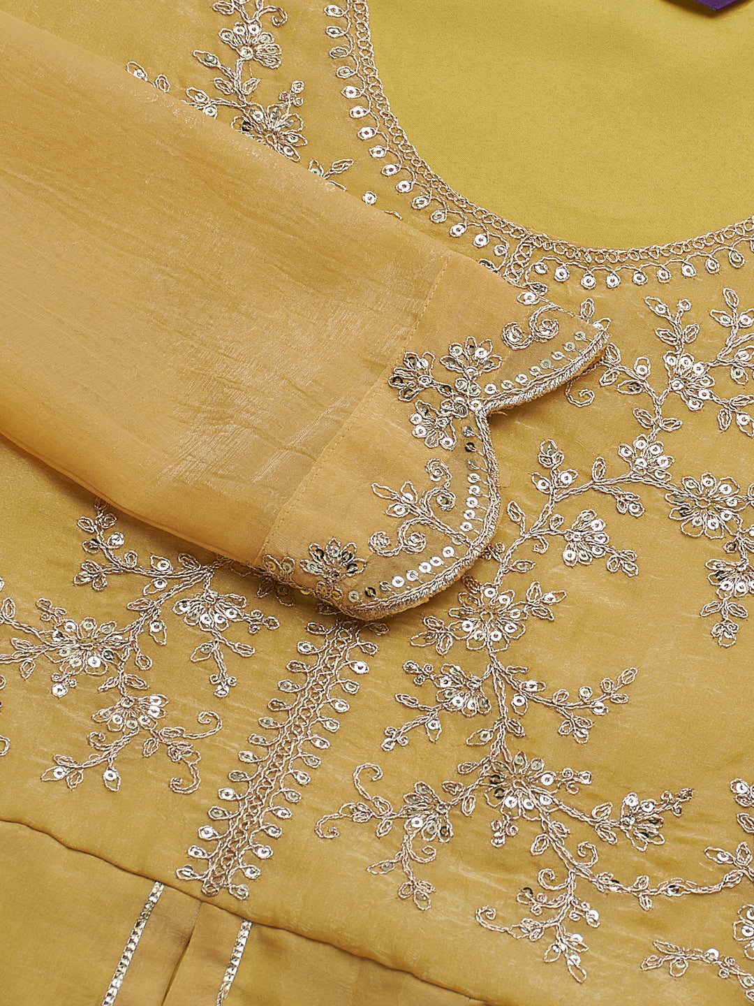 Yellow Silk Embroidered Top Sharara Set with Dupatta | embroidered design view