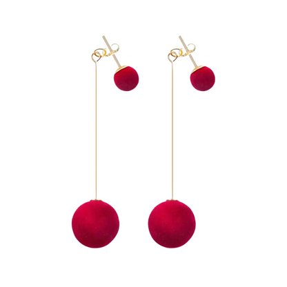 Nilu's Collection Detachable Plush Ball Korean Style Earrings for Women, Velvet Round Long Tassle Dangle Drop Earrings for Women
