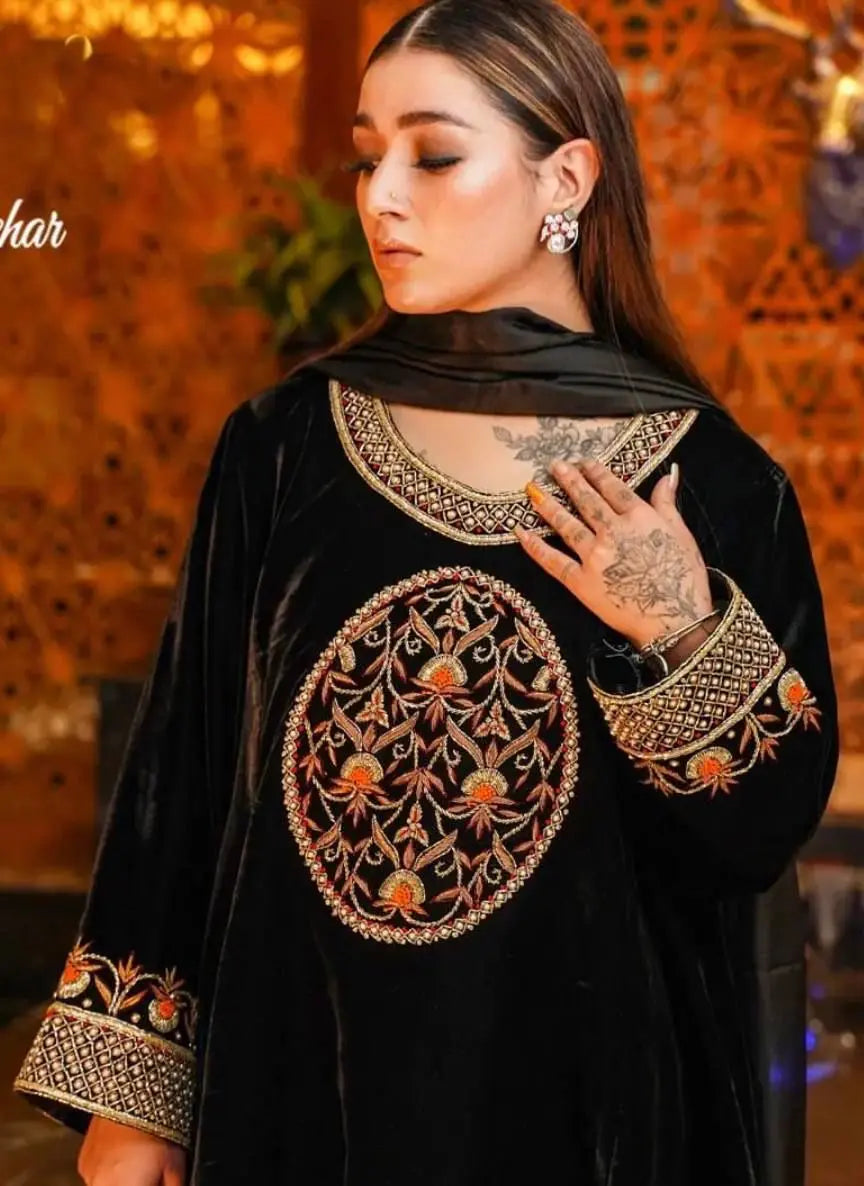 Winter Special Designer Black Velvet Kurti Pant Dupatta Set - Premium  from Ethenika.com  - Just INR 2590! Shop now at Ethenika.com 
