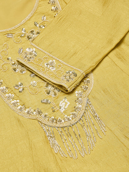 Yellow Silk Embroidered Top Sharara Set with Dupatta