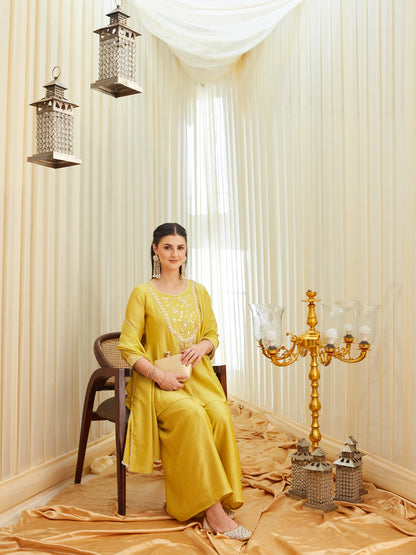 Yellow Silk Embroidered Top Sharara Set with Dupatta