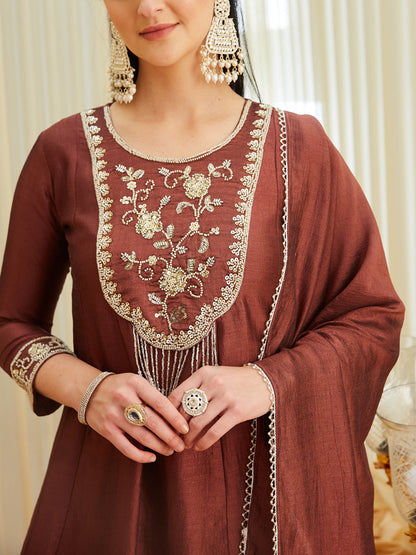 Berry Silk Embroidered Top Sharara Set with Dupatta | design view