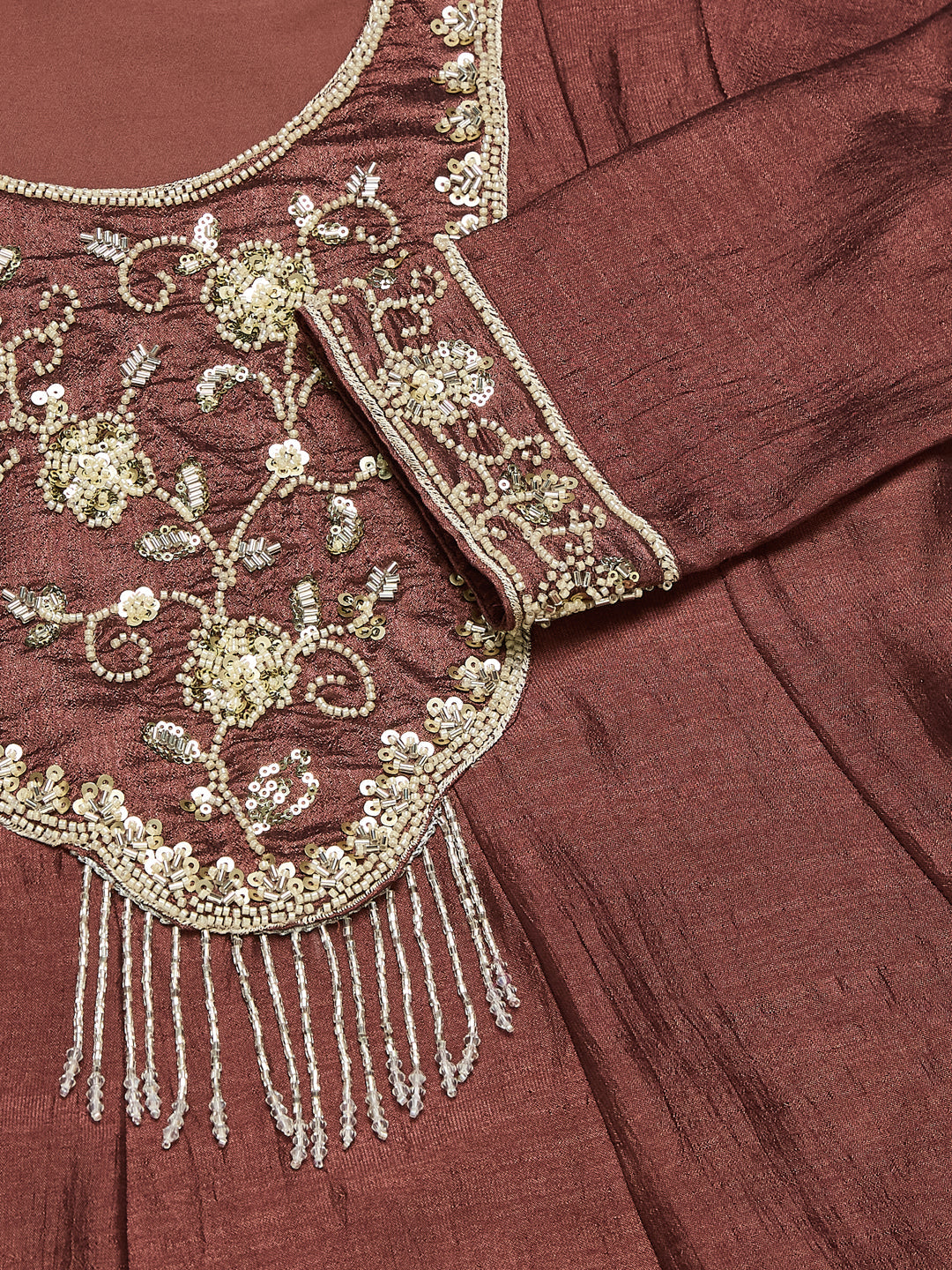 Berry Silk Embroidered Top Sharara Set with Dupatta | neckside design view