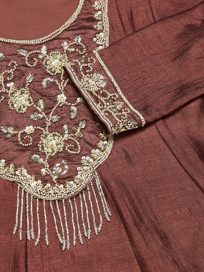Berry Silk Embroidered Top Sharara Set with Dupatta | neckside design view