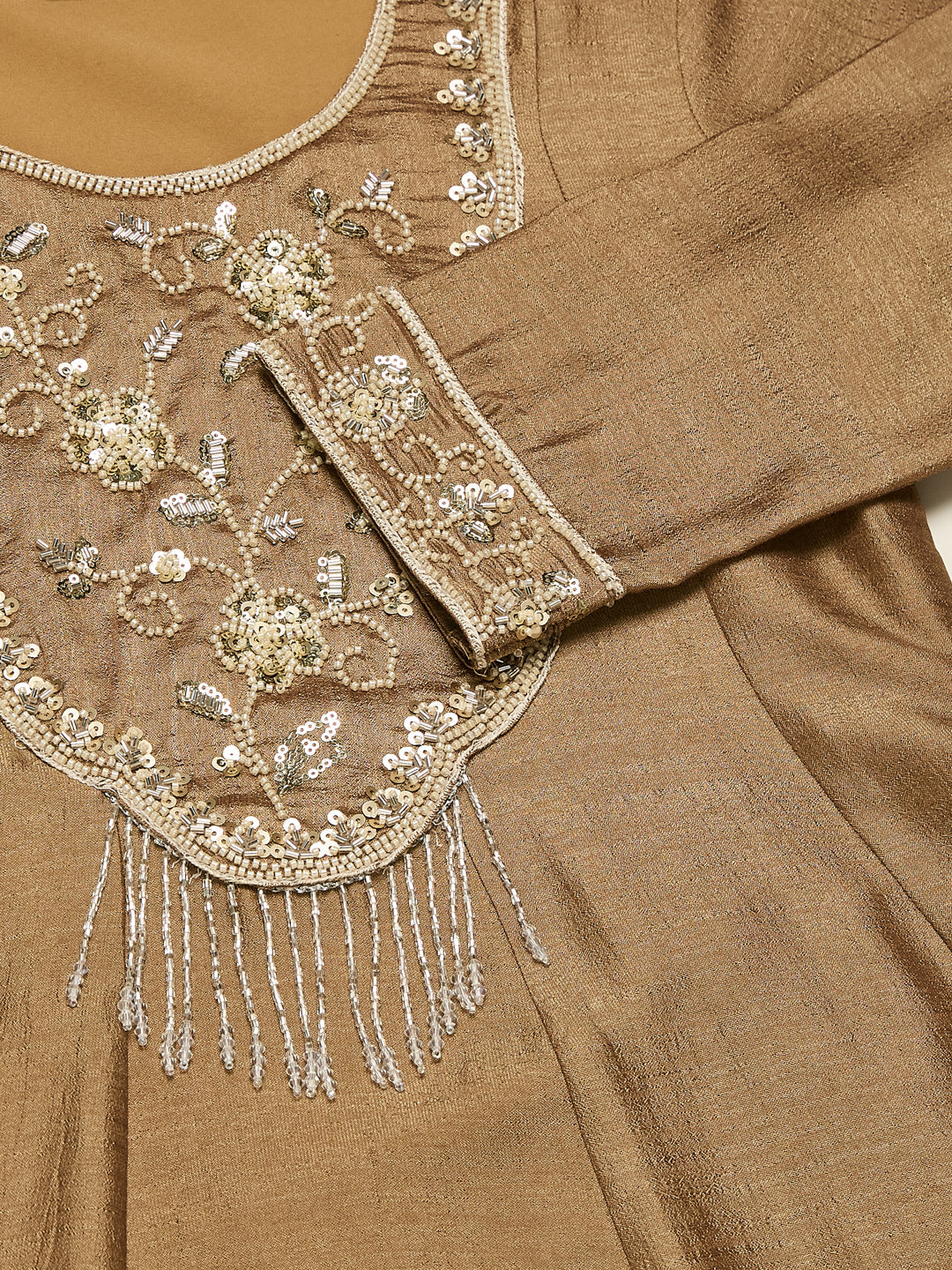 Gold Silk Embroidered Top Sharara Set with Dupatta | embroidered design view