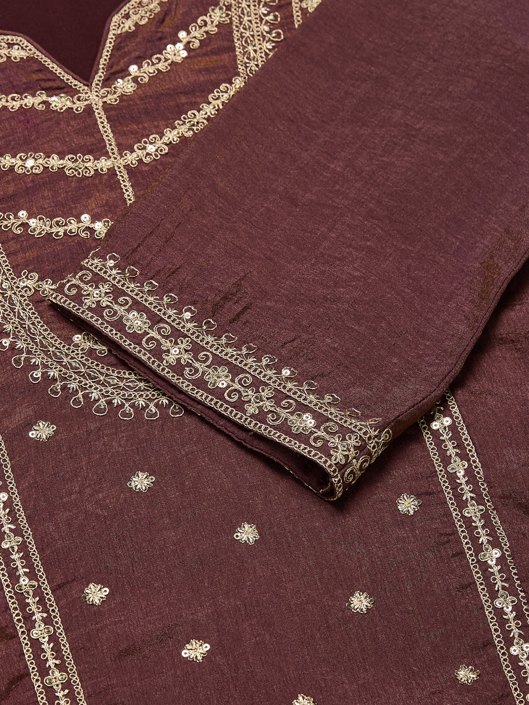 Brown Silk Embroidered Top Sharara Set with Dupatta | design view