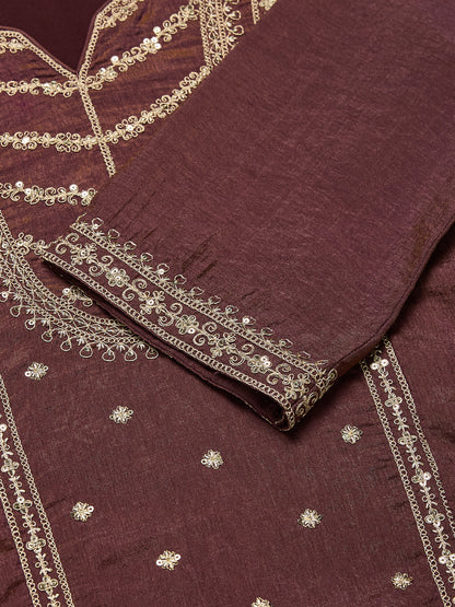 Brown Silk Embroidered Top Sharara Set with Dupatta | design view