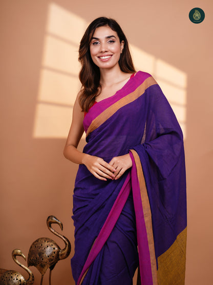 Solid Mul Cotton Saree - Pansy Purple
