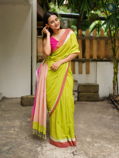 Solid Mul Cotton Saree - Patel Green