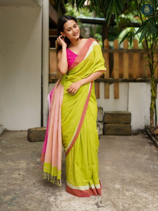 Solid Mul Cotton Saree - Patel Green
