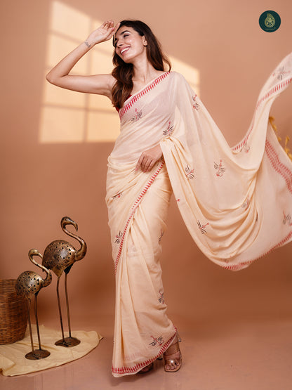 Drishti Hand Block Printed Mul Cotton Saree