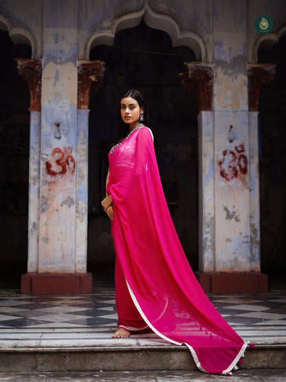 Classic Pink Saadgi Mul Cotton Solid Saree