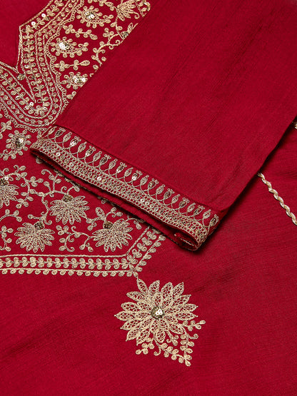Red Silk Embroidered Anarkali Kurta Set with Dupatta