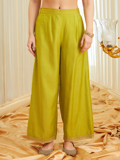 Neon Silk Embroidered Anarkali Kurta Set with Dupatta | sharara bottom view