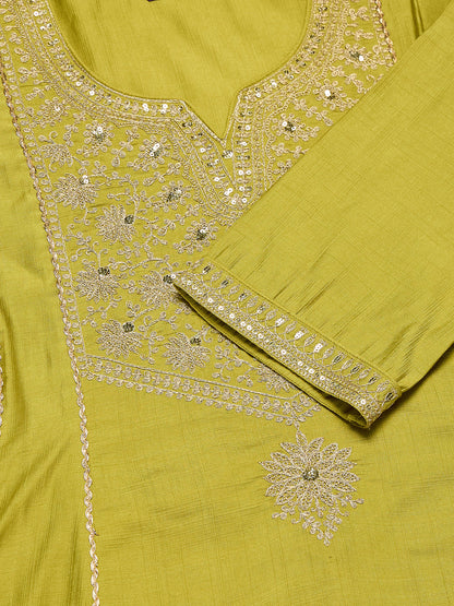 Neon Silk Embroidered Anarkali Kurta Set with Dupatta | embroidered design view