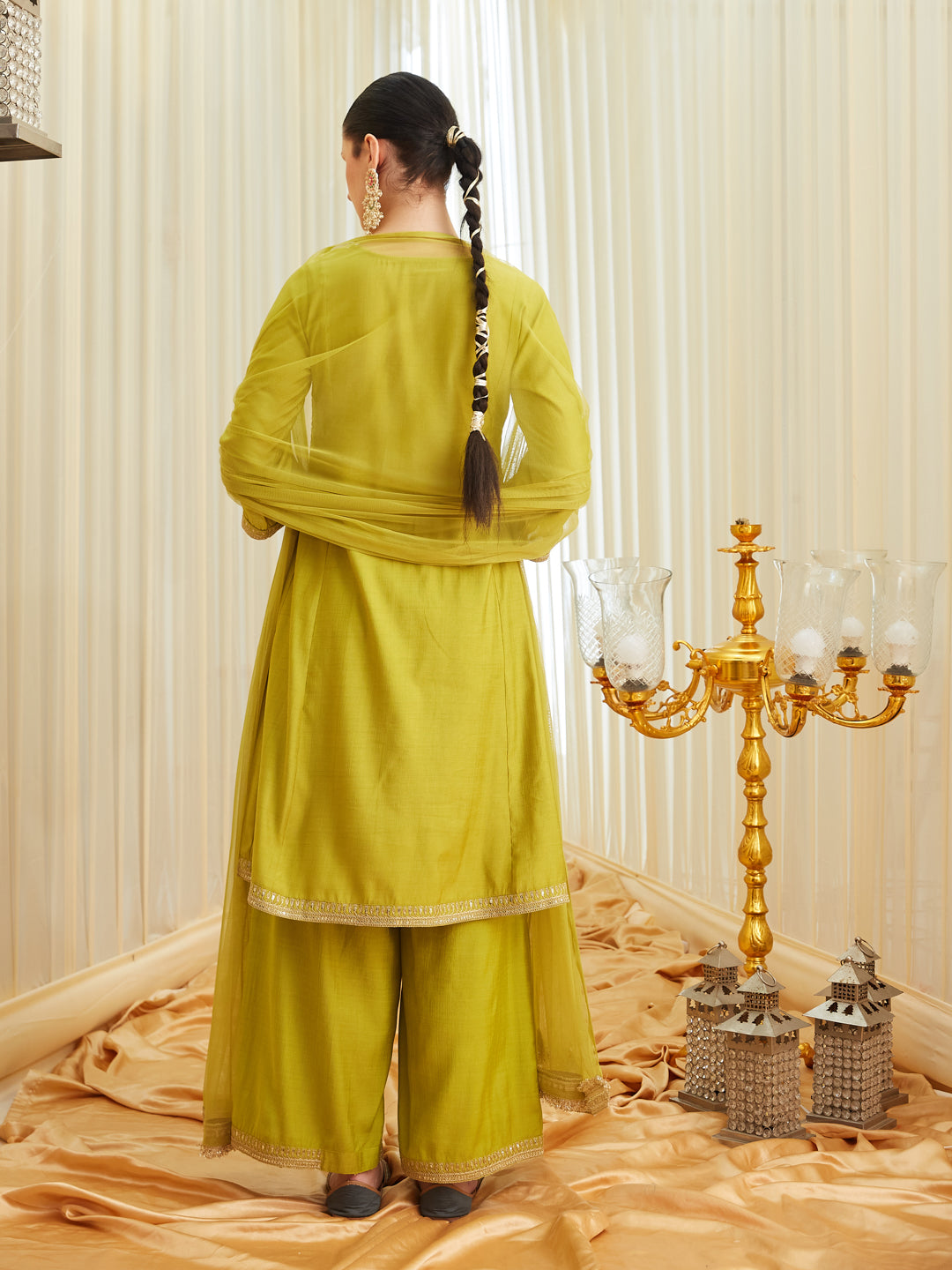 Neon Silk Embroidered Anarkali Kurta Set with Dupatta |backside full view