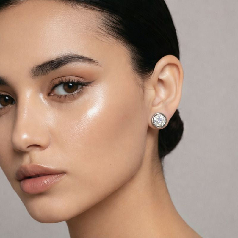 Daily Wear / Office Wear Silver Plated White Zircon Stone Stud Earrings For Girls and Women